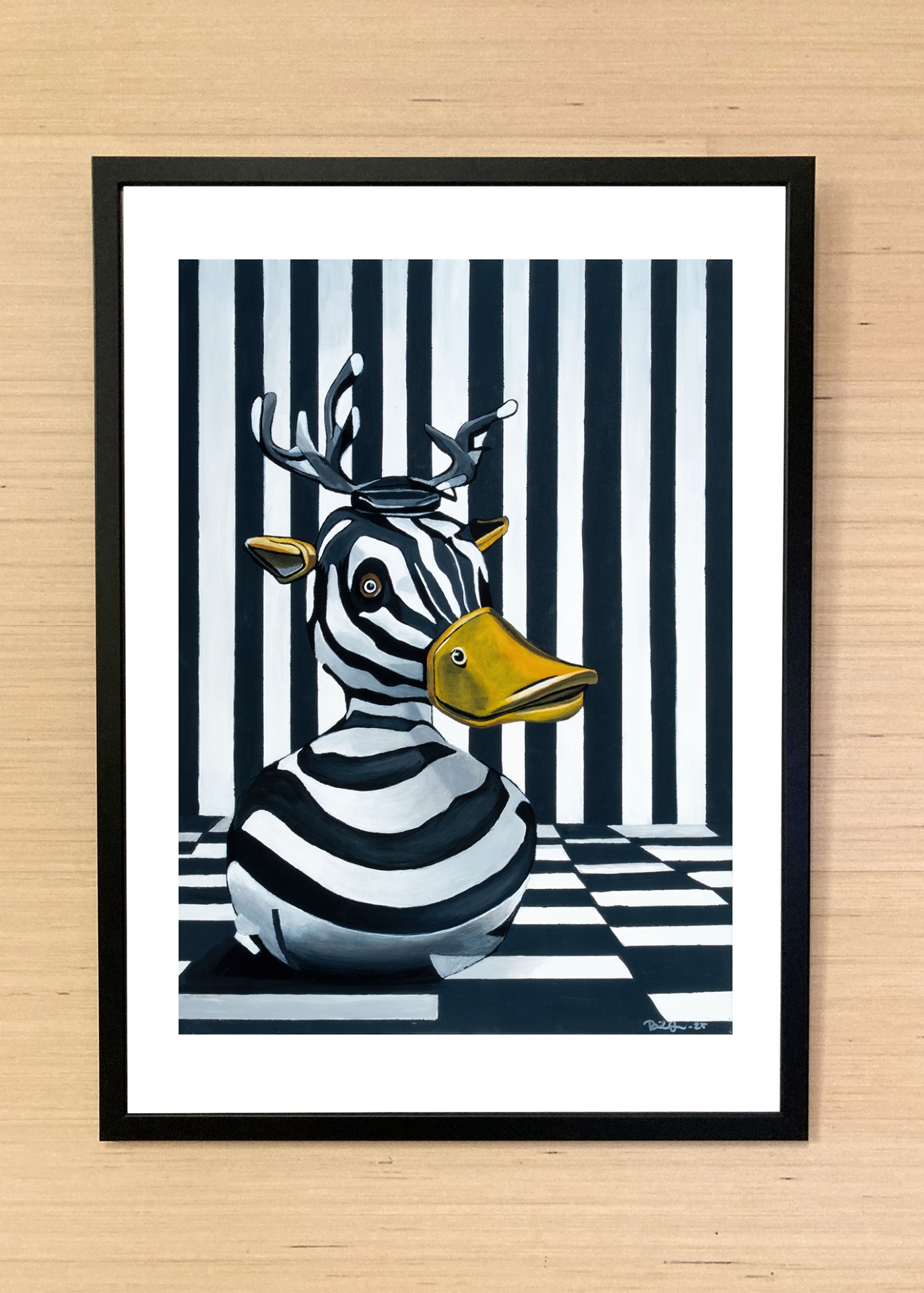 Imagiarium-juliste Hans, jossa kumiankkaa muistuttava hahmo yhdistyy graafisiin kuvioihin ja yllättäviin yksityiskohtiin.