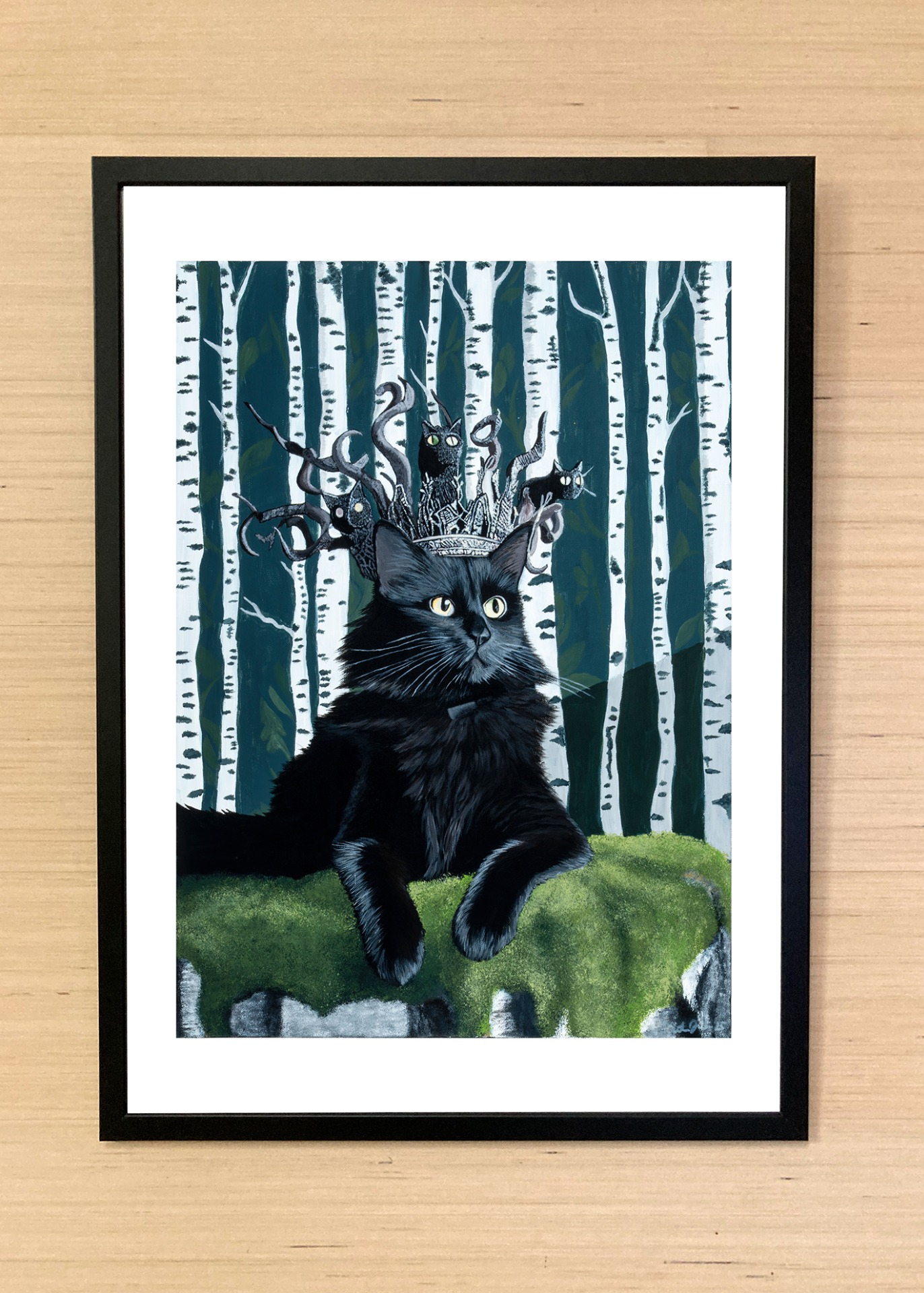 Imagiarium-juliste Terho, jossa pitkäkarvainen musta kissa lepää luonnon keskellä.