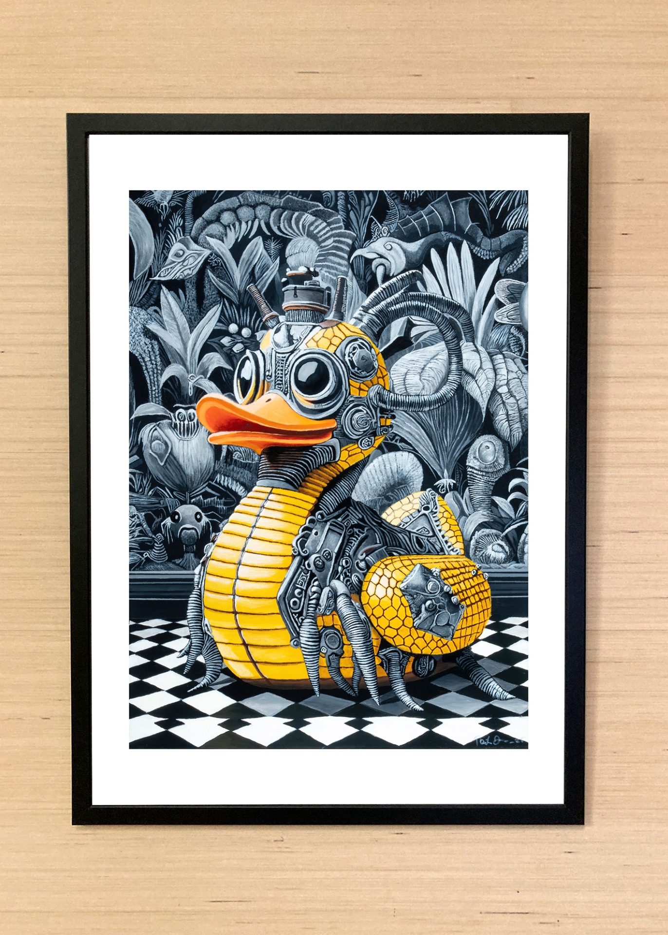 Imagiarium-juliste Visa, jossa kumiankkahahmo yhdistyy mekaanisiin yksityiskohtiin ja graafiseen taustaan.