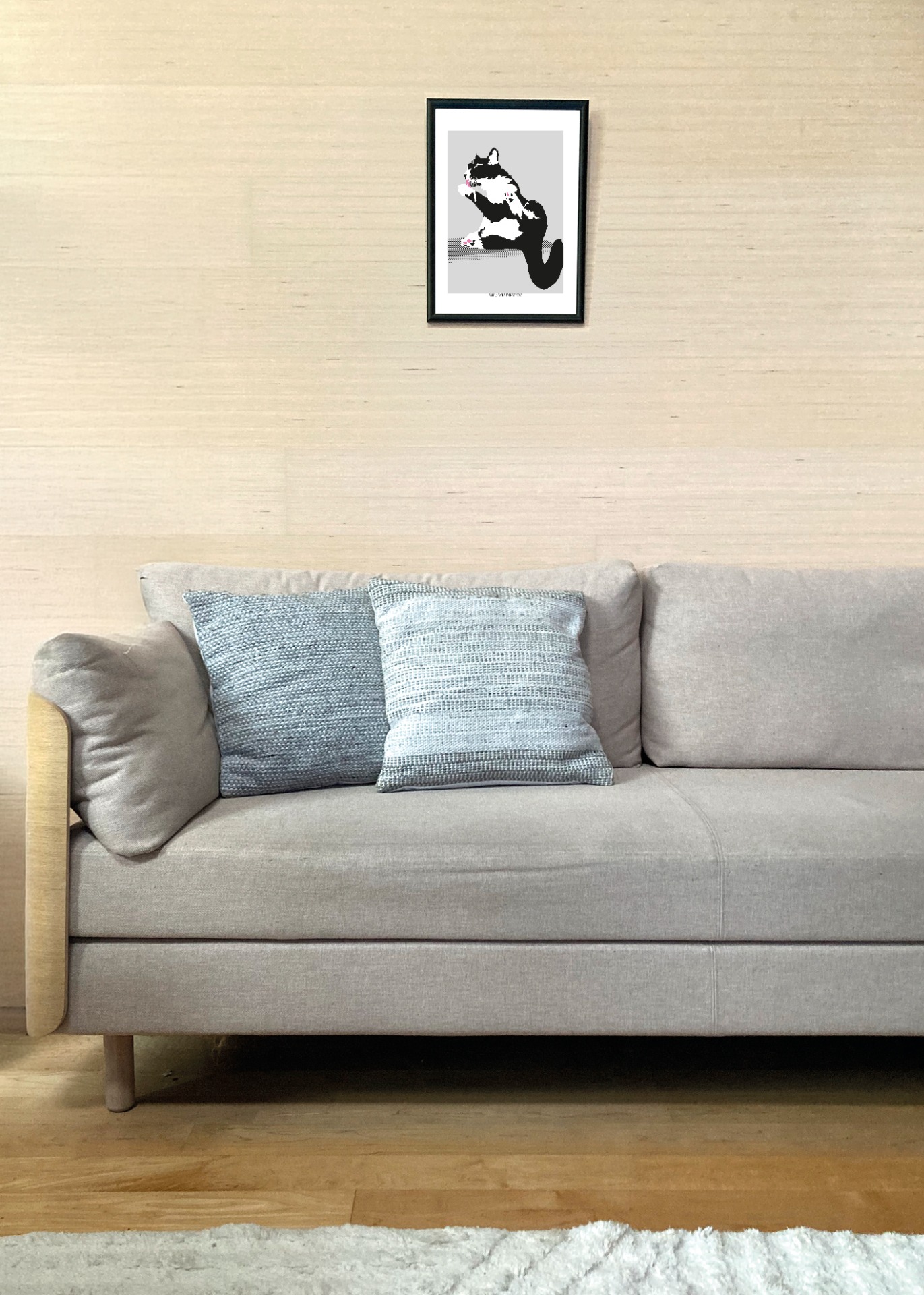 Kissan hetkiä-juliste Alli I 30x40cm seinällä. Juliste myydään ilman kehystä.