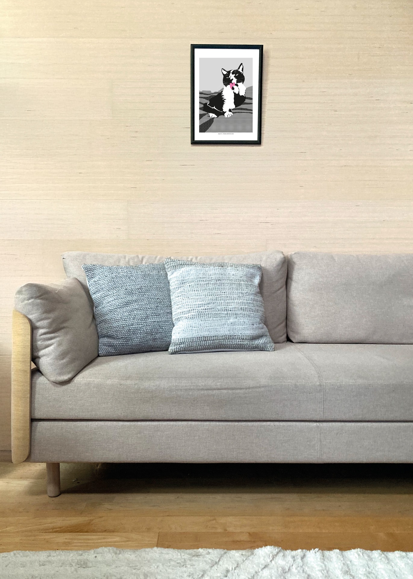 Kissan hetkiä-juliste Alli IV 30x40cm seinällä. Juliste myydään ilman kehystä.