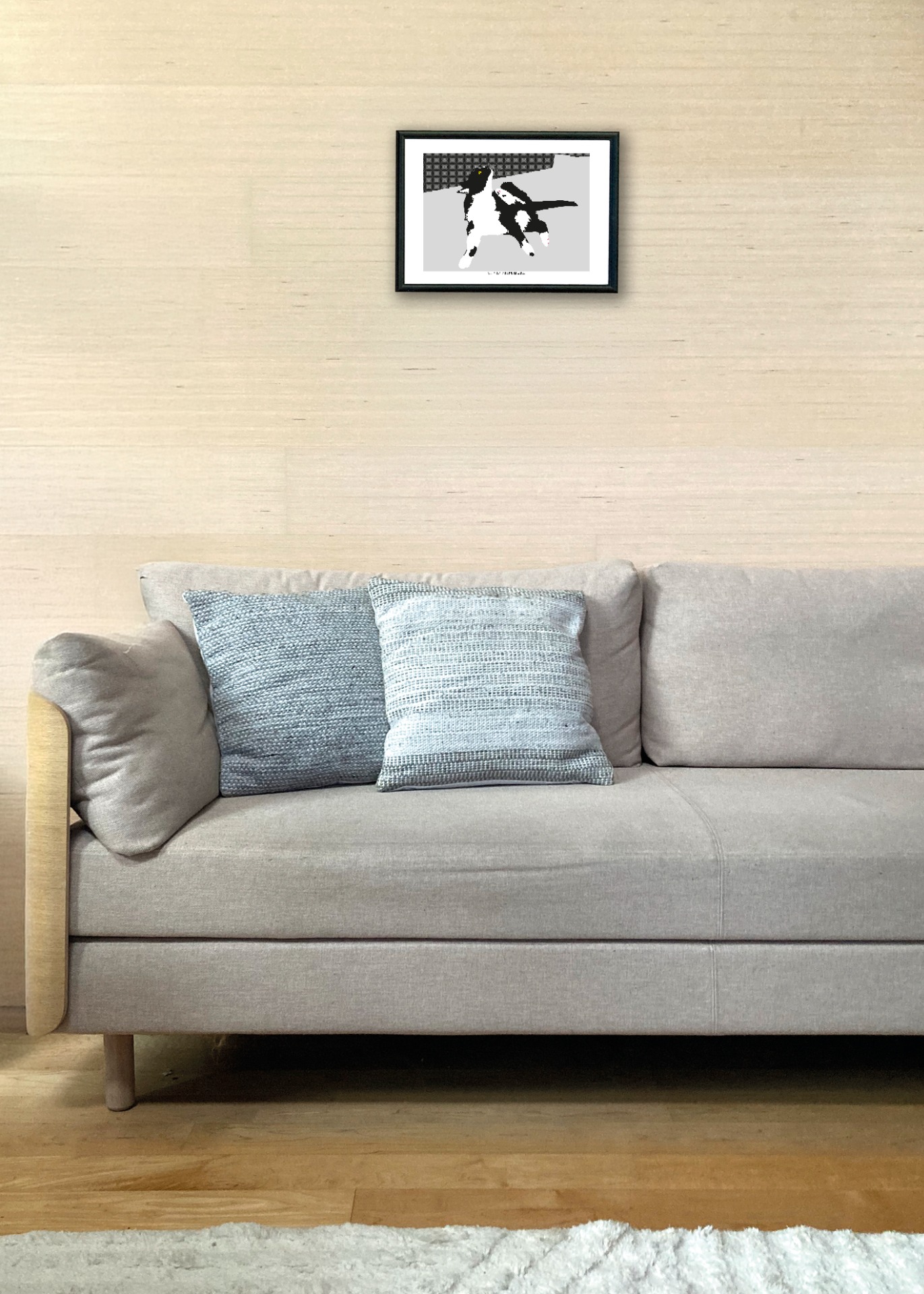 Kissan hetkiä-juliste Alli VIII 40x30cm seinällä. Juliste myydään ilman kehystä.