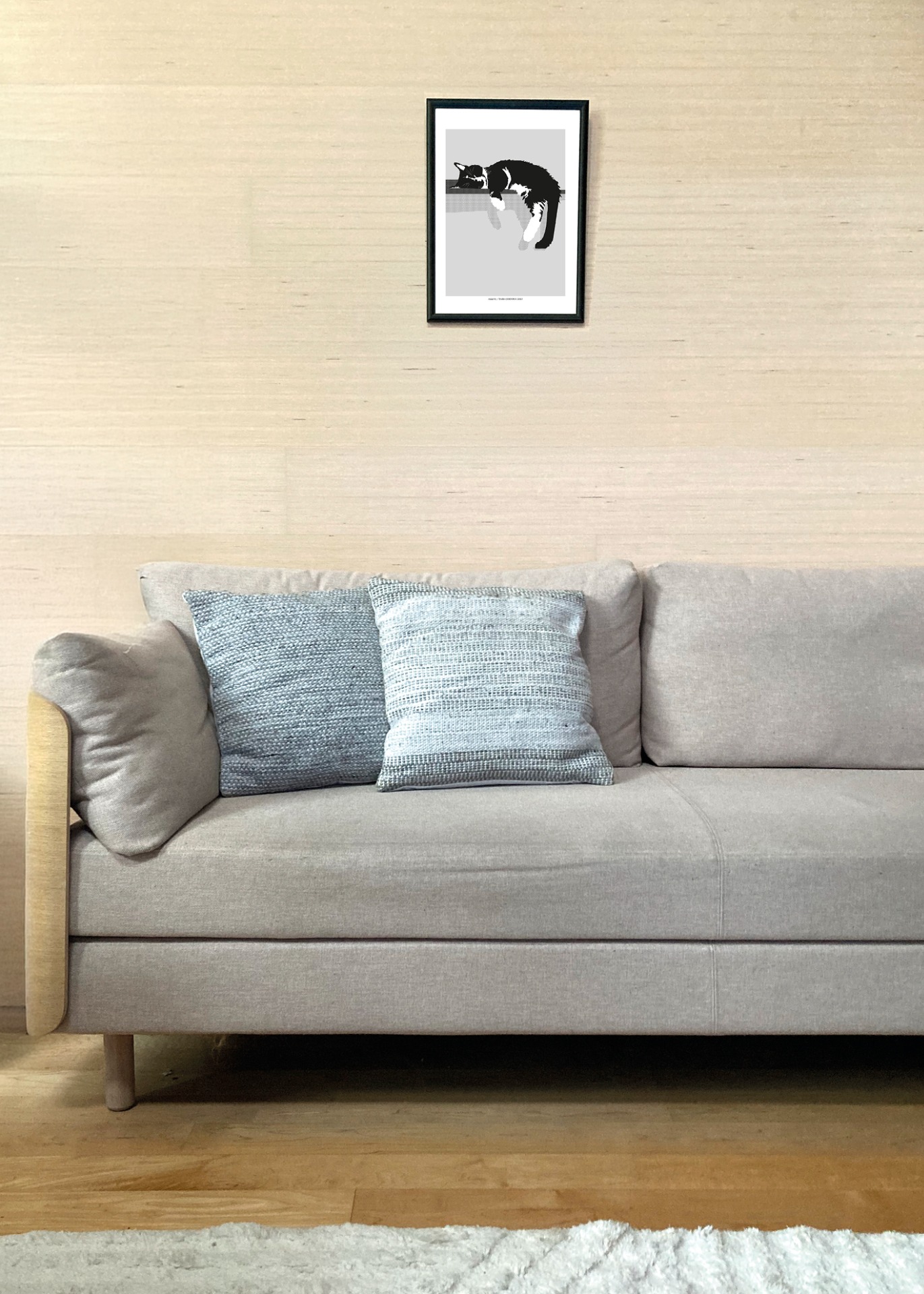 Kissan hetkiä-juliste Alli X 30x40cm seinällä. Juliste myydään ilman kehystä.