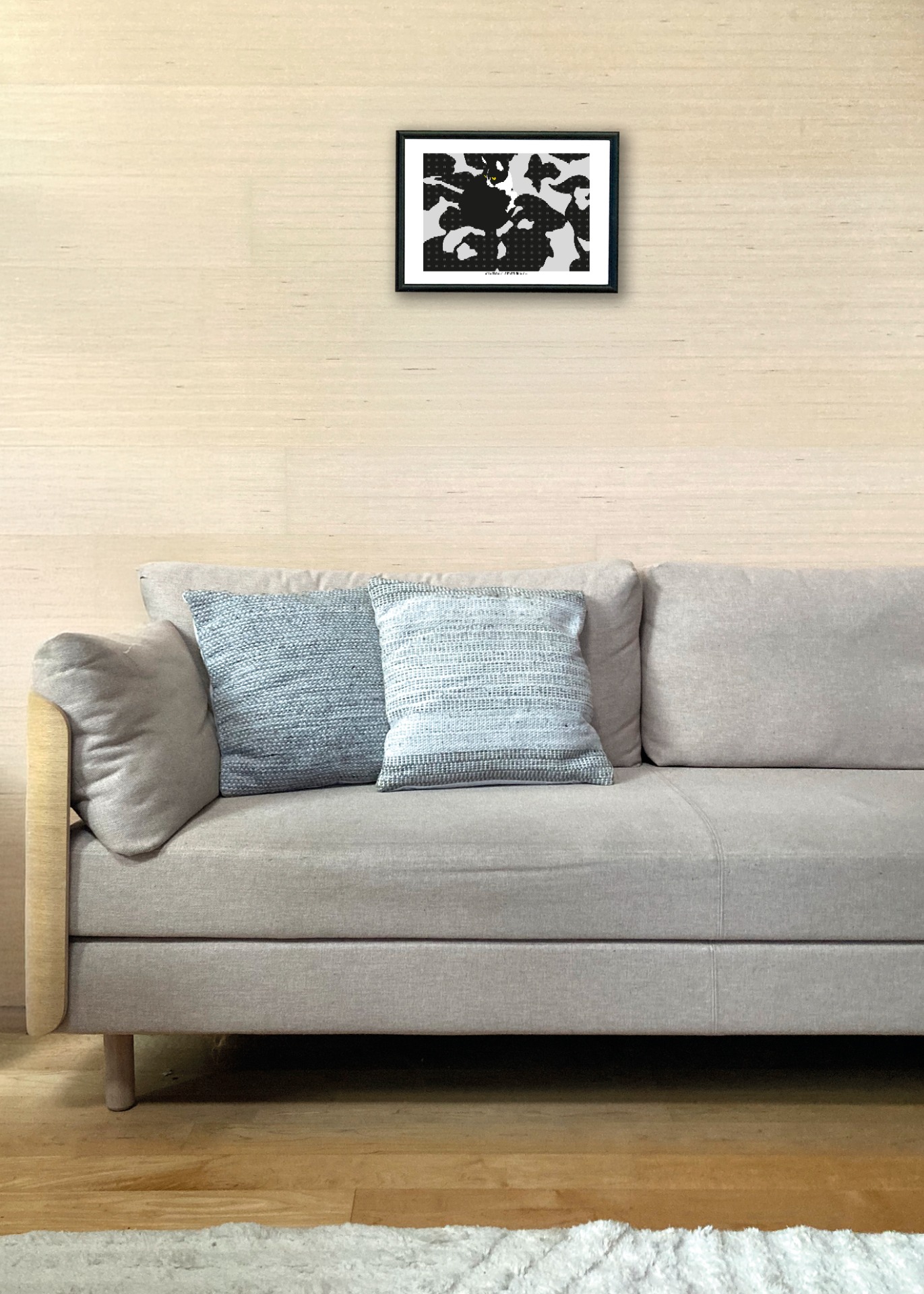 Kissan hetkiä-juliste Catouflage 40x30cm seinällä. Juliste myydään ilman kehystä.