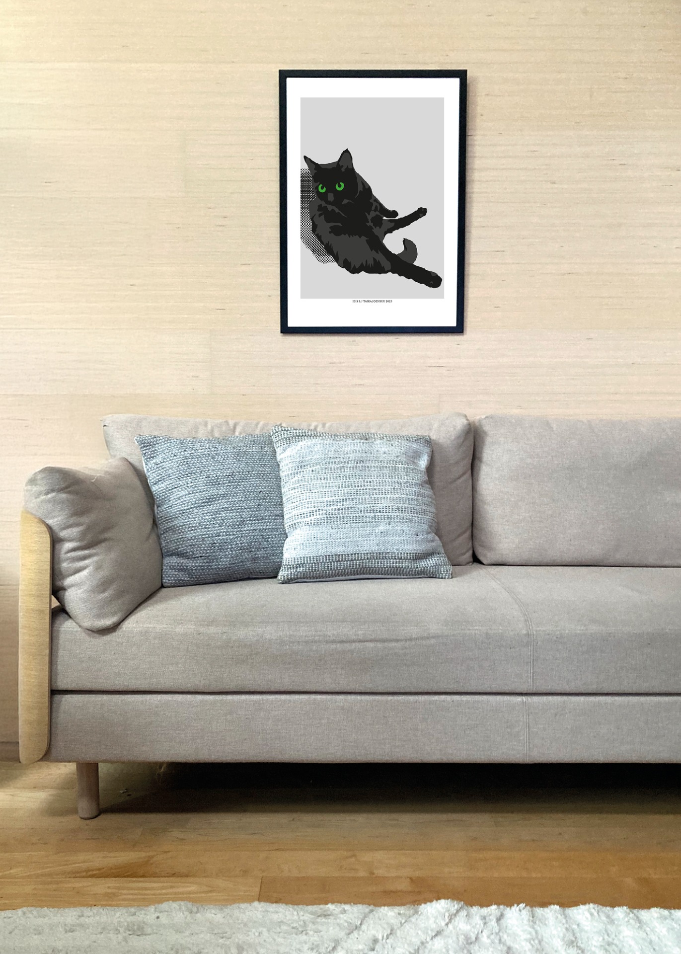 Kissan hetkiä-juliste Ibis I 50x70cm seinällä. Juliste myydään ilman kehystä.