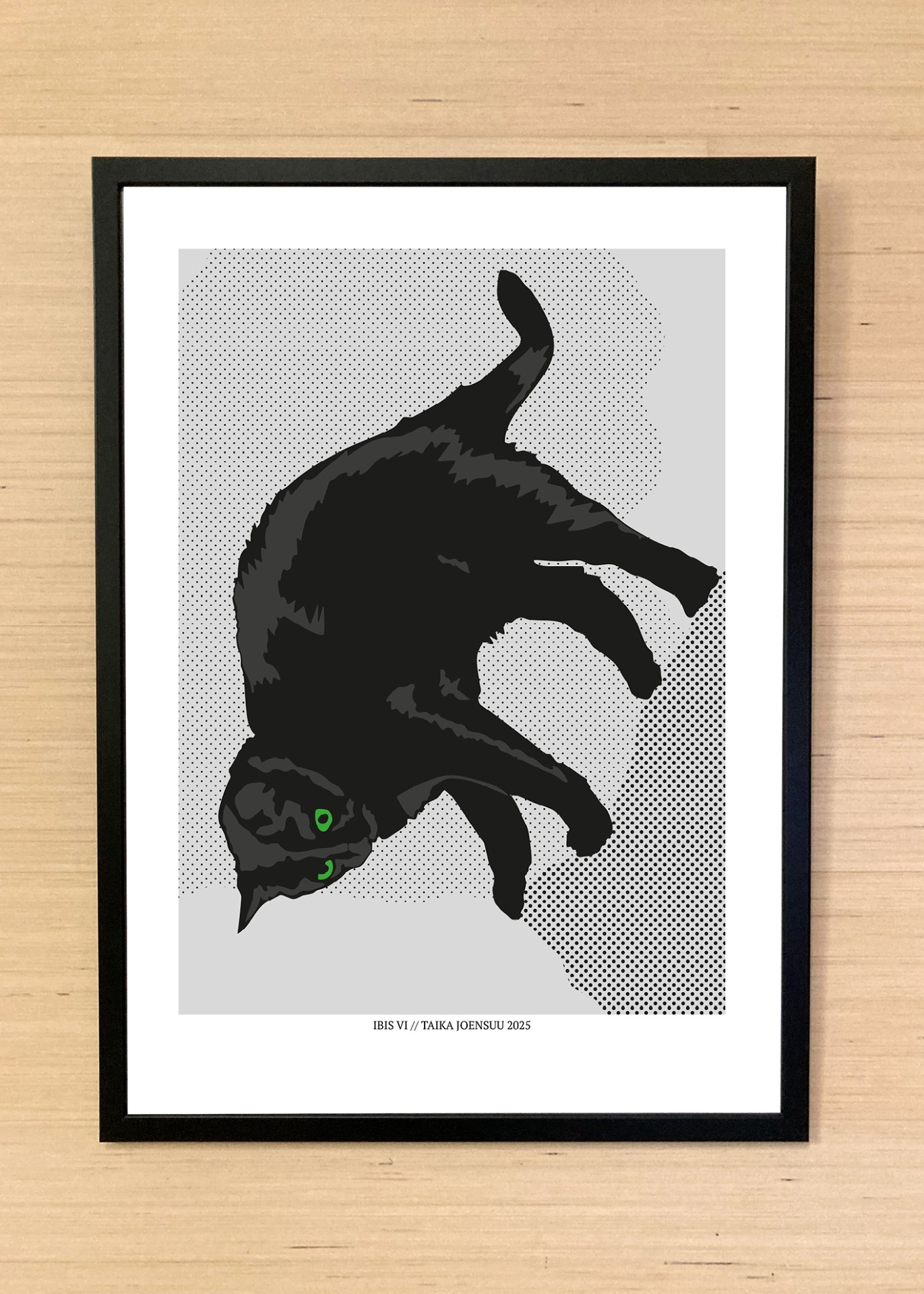 Kissan hetkiä-juliste, jossa tumma kissa on ylösalaisin.