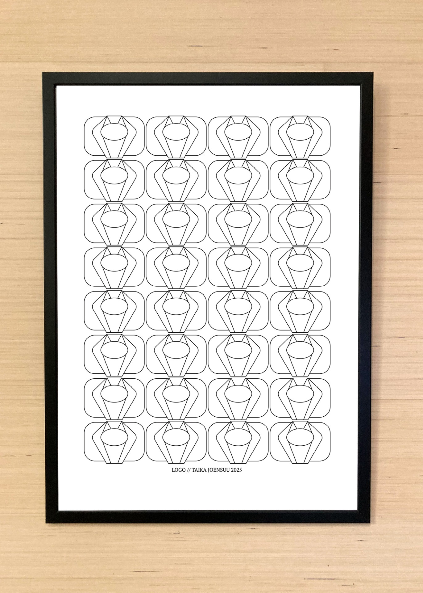 Kissan hetkiä-juliste, jossa minimalistinen, toistuva geometrinen kuvio muodostaa rytmikkään ja tasapainoisen pinnan
